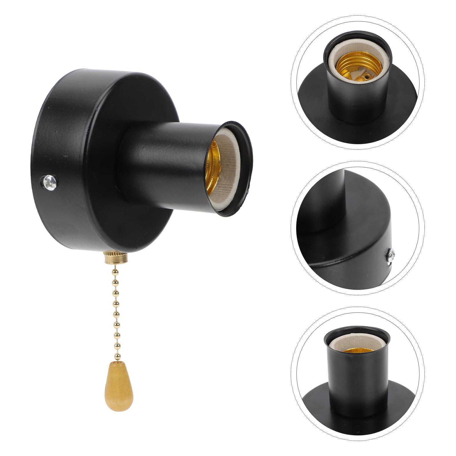 ULTECHNOVO Portalámparas con Interruptor de Cuerda para Lámparas de Dormitorio, Acero Inoxidable Negro, Fácil de Instalar para Hogar y Tienda