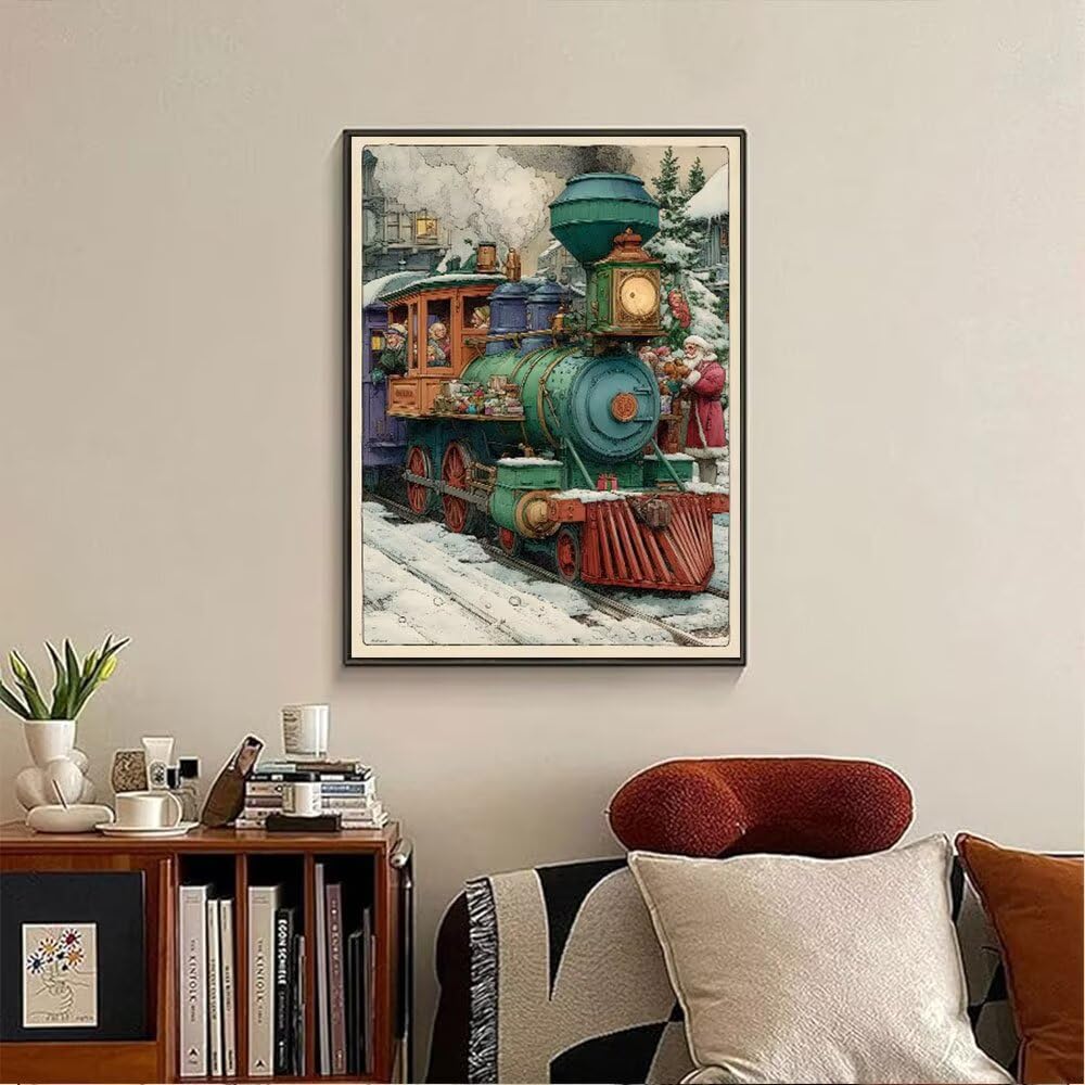 Pociąg śnieżny Diament Malarstwo Zestawy dla dorosłych, 5D Okrągłe Wiertło Diamentowe Malarstwo Dzieci Malarstwo, Diamant Art Haft Cross Stitch Obrazy, Mozaika Sztuka Do Dekoracji Ściany Domu 90x120cm
