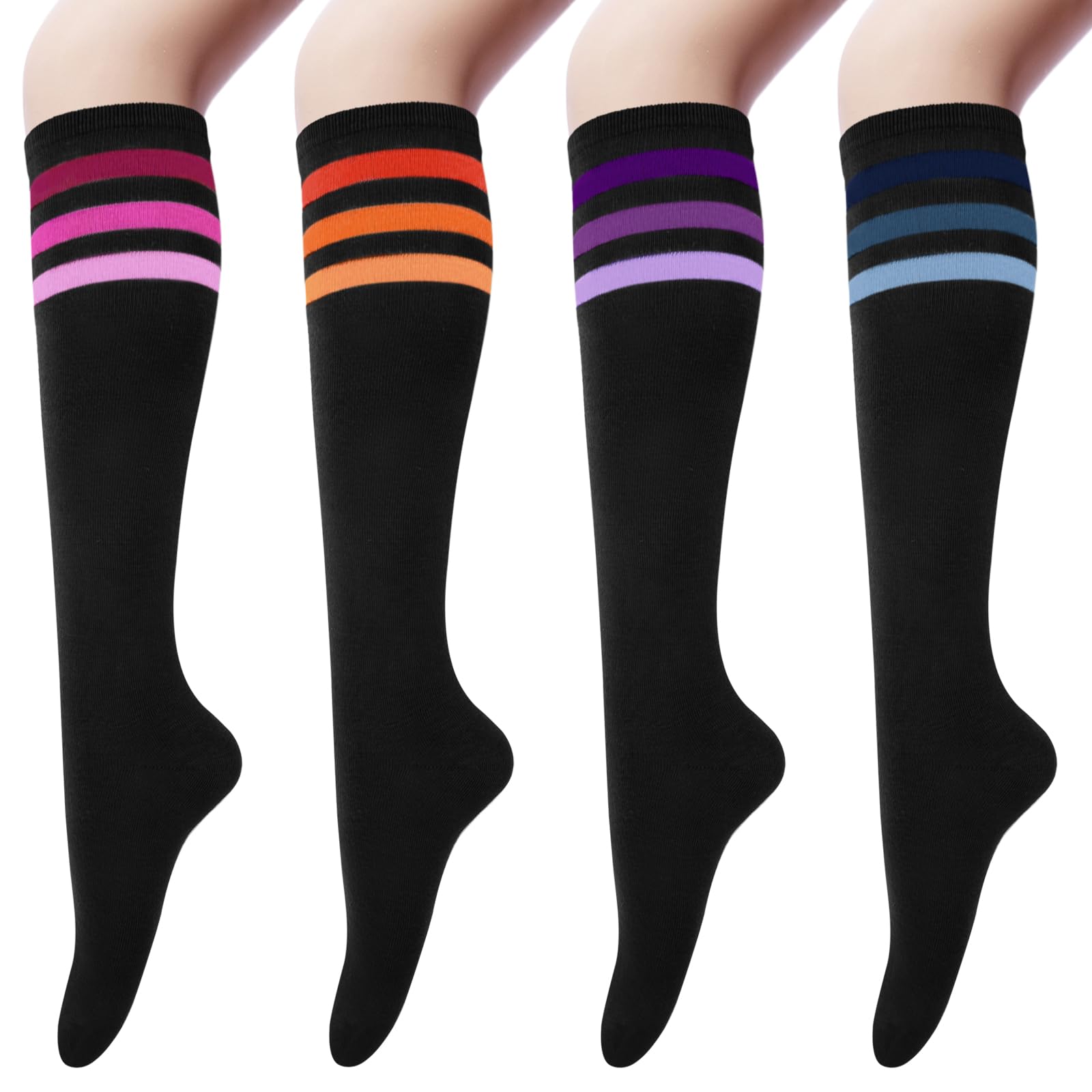 Senker Fashion Women's 4 Pairs Knee High Casual Solid Knit Socks