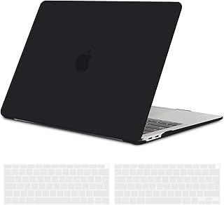 TECOOL Custodia MacBook Air 13 Pollici 2020 2019 2018 (Modello: A2337 M1/A2179/A1932), Plastica Case Cover Rigida Copertina con Copritastiera in Silicone per MacBook Air 13.3 Touch ID - Nero