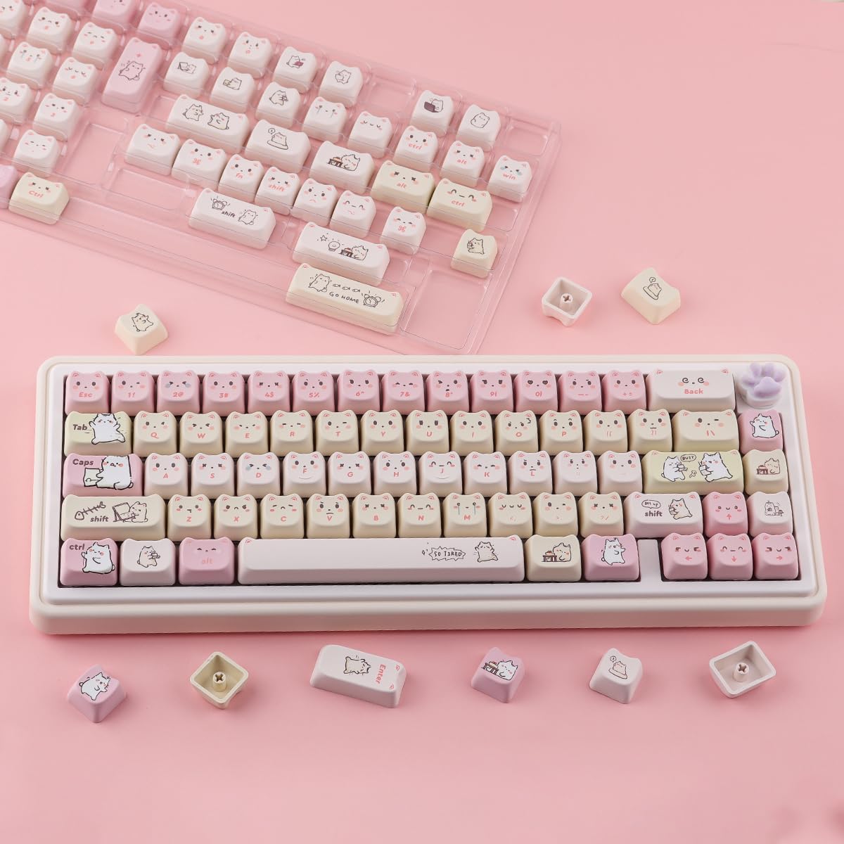 PBT Keycaps 145 Keys Cute Keycap Dye-Sublimation Lazy Cat Keycaps Mao Profile Custom Keycap for Cherry Gateron MX Swithes Mechanical Gaming Keyboards