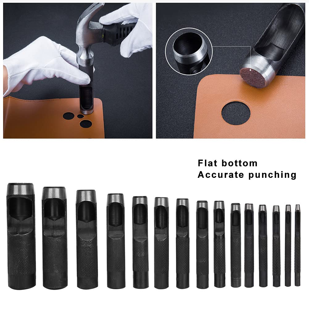 Cryfokt Ergonomischer Lederstanzer aus der Craft Collection. Präzises Stanzhandwerkzeug für Bastler. 15-Loch-Stanzer (15 Stück (3-25 mm))