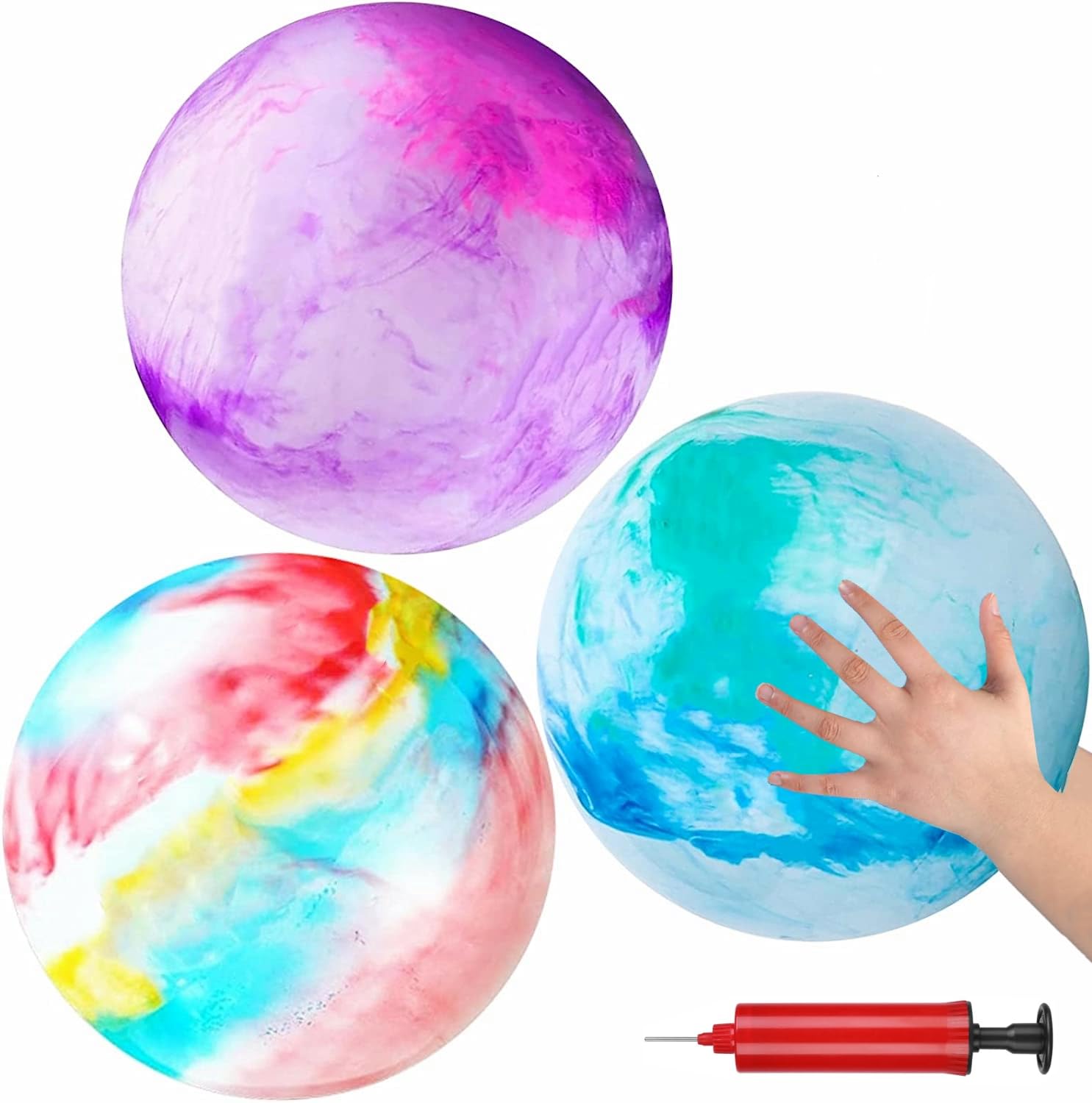 GCQJOQ 3 Pcs Marbleized Bouncy Balls for Kids Large-Sized Ball Inflatable Rubber Playground Sensory Balls for Beach Pets Indoor Outdoor Kickball Water Balls