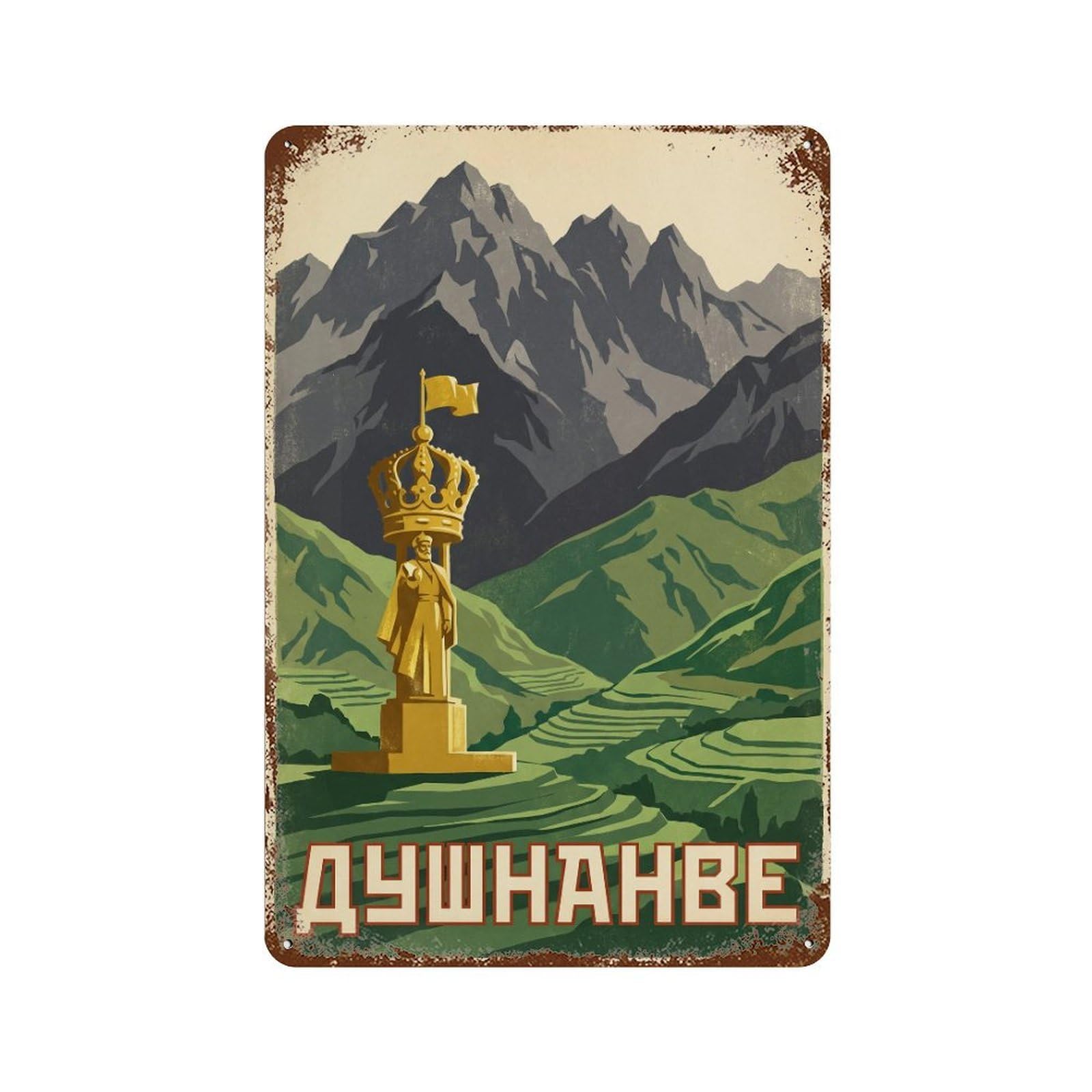 Metal Tin Sign Tajikistan Dushanbe Travel Vintage