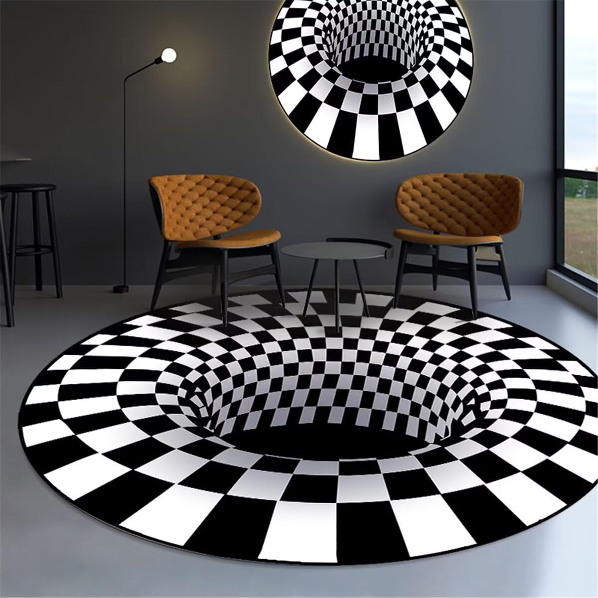 Tapis noir et blanc géométrique grand salon et chambre 70x140cm