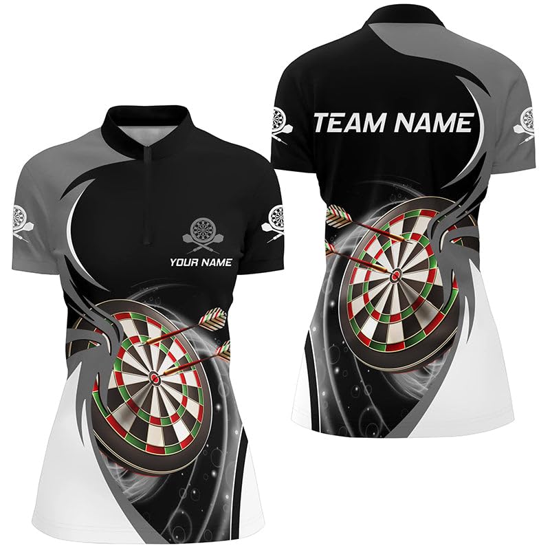 Personalisierte Graue und Schwarze Darts Polo & Quarter-Zip Bluse – Individuelles Shirt für Herren & Damen – Trikots L1075