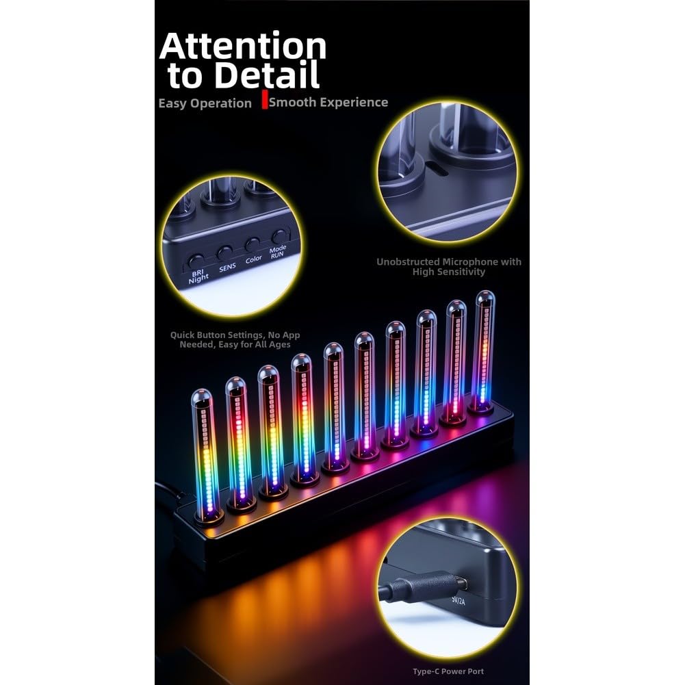 RGB LED Audio Spektrum Licht, 240 LEDs Musik Visualisierer mit Sprachsteuerung, 14 Farbmodi & 8 Anzeigemodi, Helligkeit/Empfindlichkeit einstellbar, USB-C Nachtlicht für Gaming Zimmer