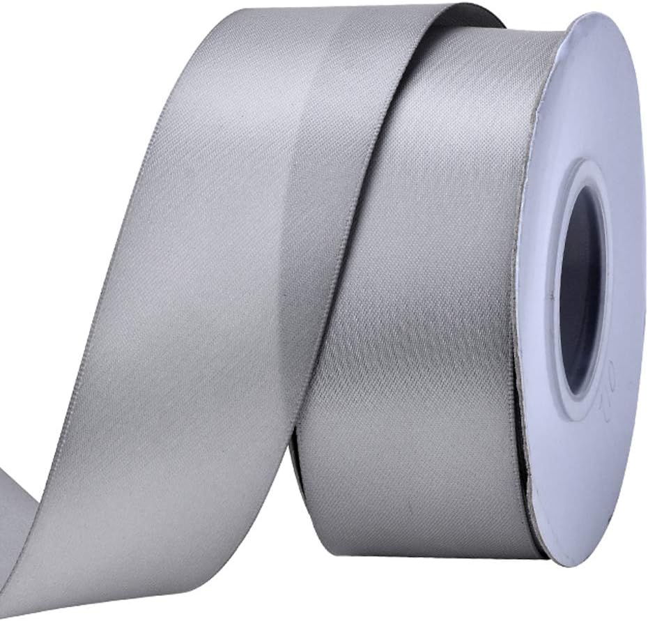 RibestRibest 1-1/2 inch 25 Yards Solid Double Face Satin Ribbon Per Roll for DIY Hair Accessories Scrapbooking Gift Packaging Party Decoration Wedding Flowers Silver