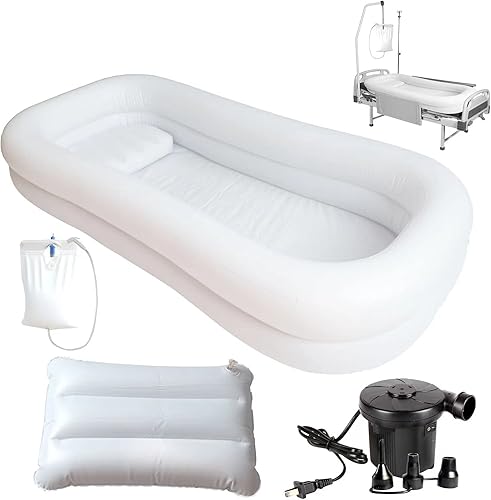 Kit de bañera inflable de PVC médico inflable con bolsa de agua, bomba de aire eléctrica, bañera portátil de doble capa para postrada en cama para