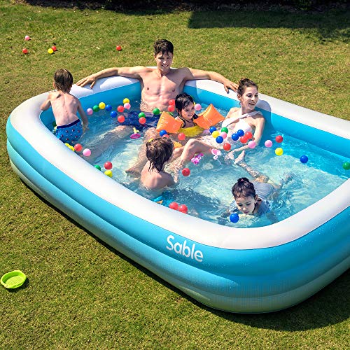 Sable Inflatable Pool, Blow Up Family Full-Sized Pool for Kids, Toddlers, Infant & Adult, 118" X 72" X 20", Swim Center for Ages 3+, Outdoor, Garden, Backyard, Summer Water Party - Thumbnail 5