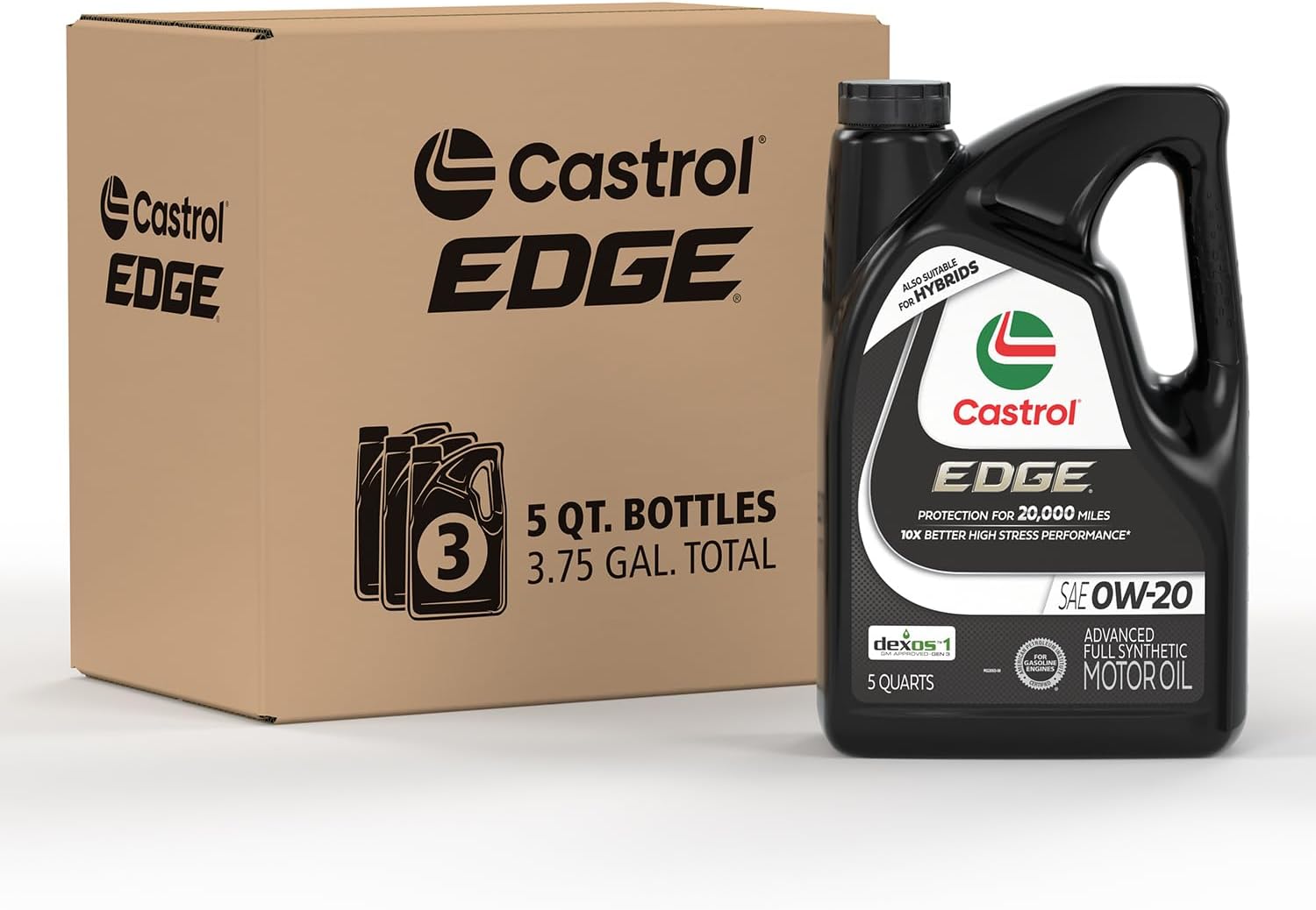 Castrol EDGE 0W-20 Advanced Full Synthetic Motor Oil, 5 Quarts, Pack of 3