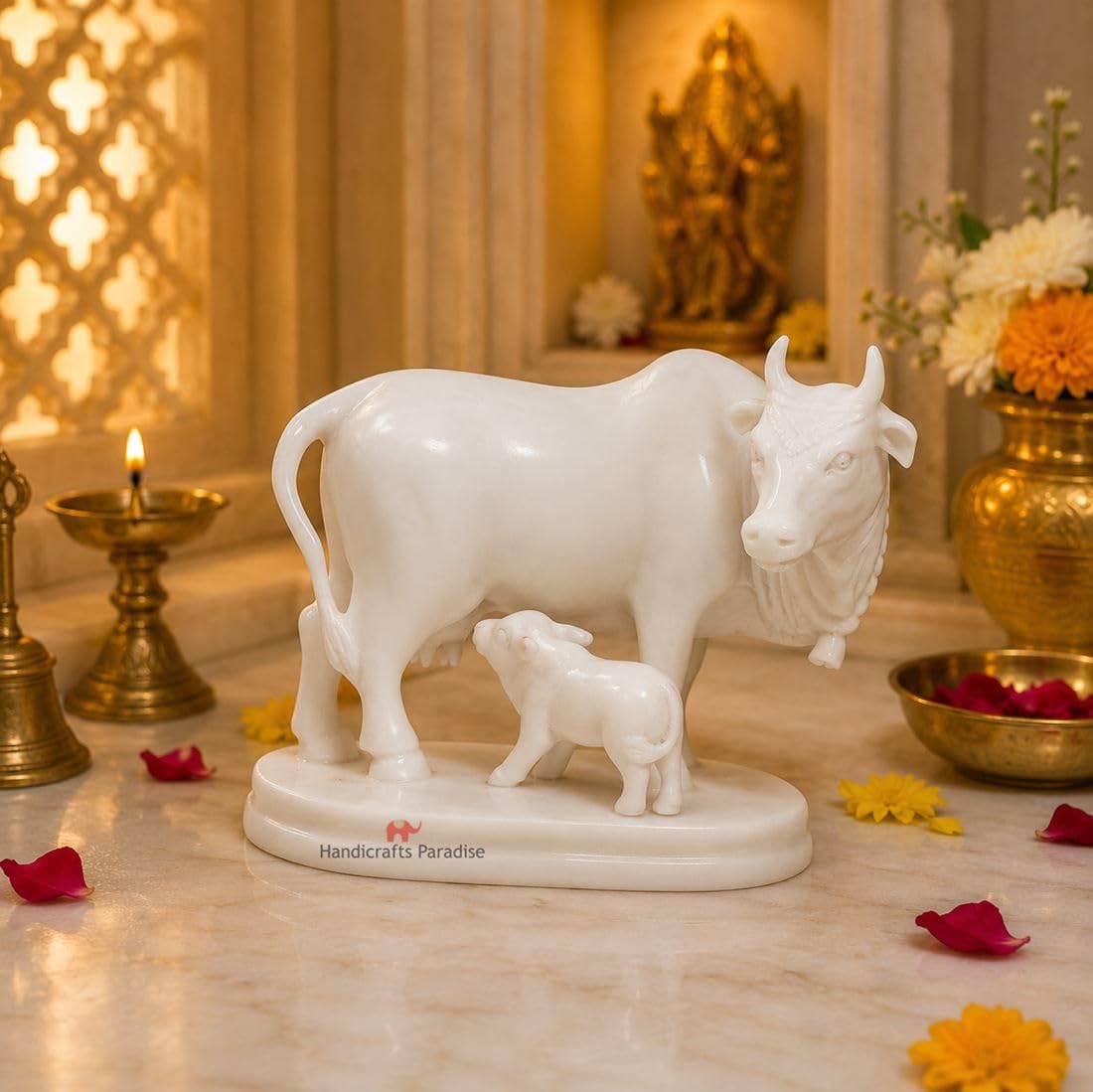 Handcrafted Marble Cow Statue - Auspicious Home Décor -4 Handcrafted Marble Cow Statue - Auspicious Home Décor -4