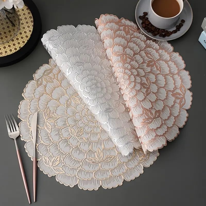 Image of Dakshya Industries Placemats for Dining Table PVC Waterproof (1, Gold Pack of -1)
