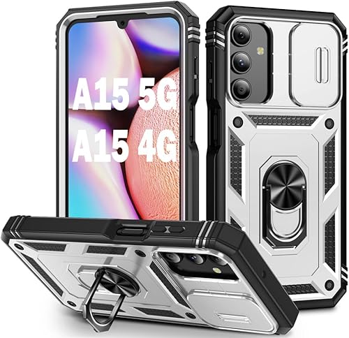 Miniatura 27 de PASNEW Funda para cámara Samsung Galaxy A15 5G, soporte metálico de grado militar, resistente a prueba de golpes, carcasa rígida para Samsung A15