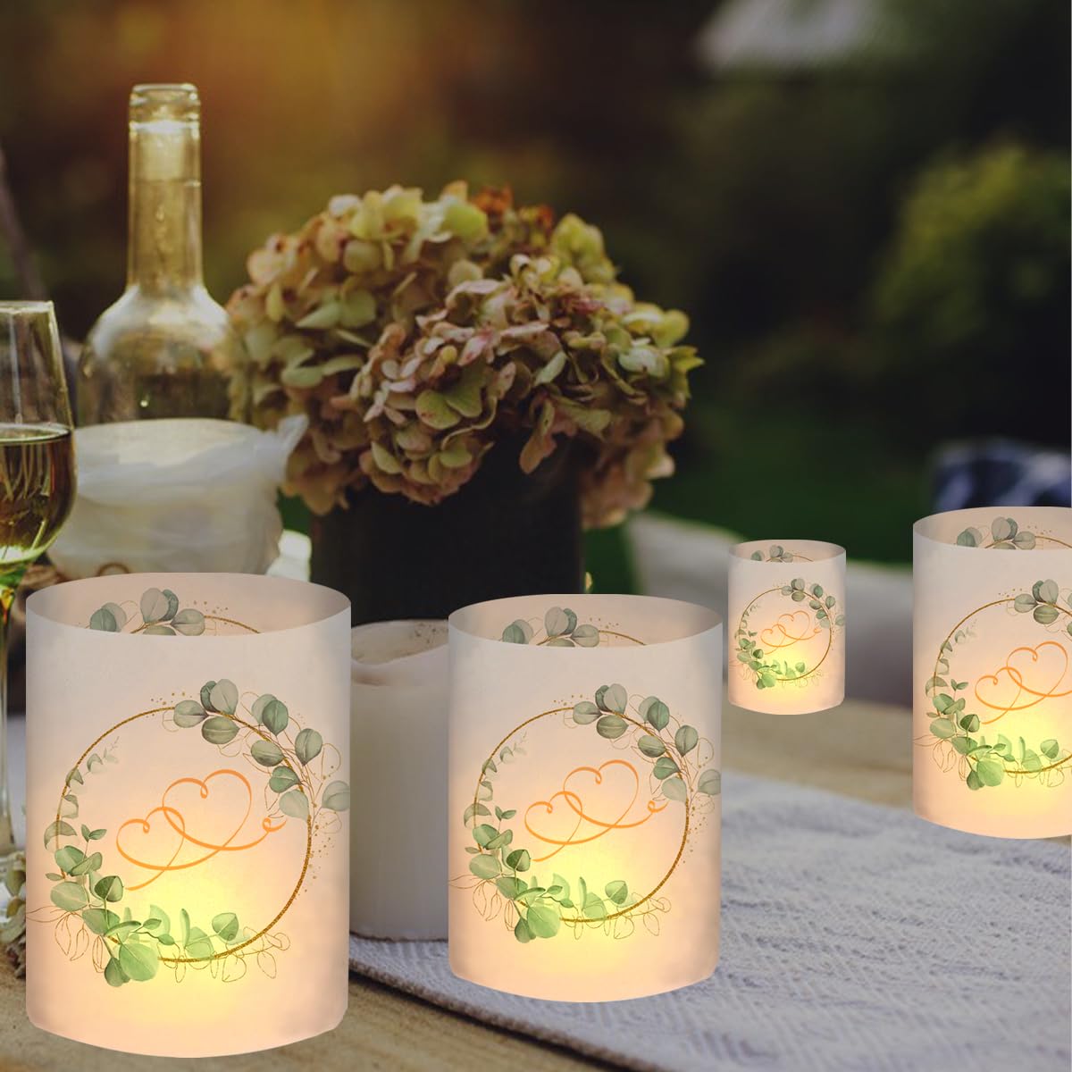 Lot De 12 Lanternes Table Pour Confirmation – Vert Eucalyptus – Inscriptions Meine Firmung / Schön, Dass Du Da Bist – Pour Bougies Chauffe-plat