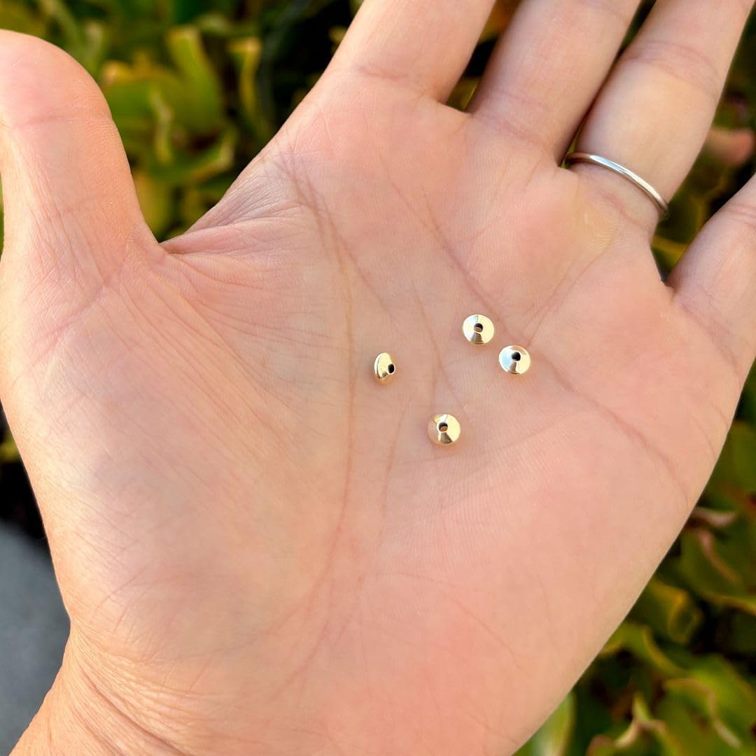 50pcs Adabele Real 1/20 14K Gold Filled 4.5mm (0.18 Inch) Saucer Bead Small Round Loose Beads Spacer (Hole 1.3mm) Non Tarnish for DIY Craft Jewelry Making JK2-G4