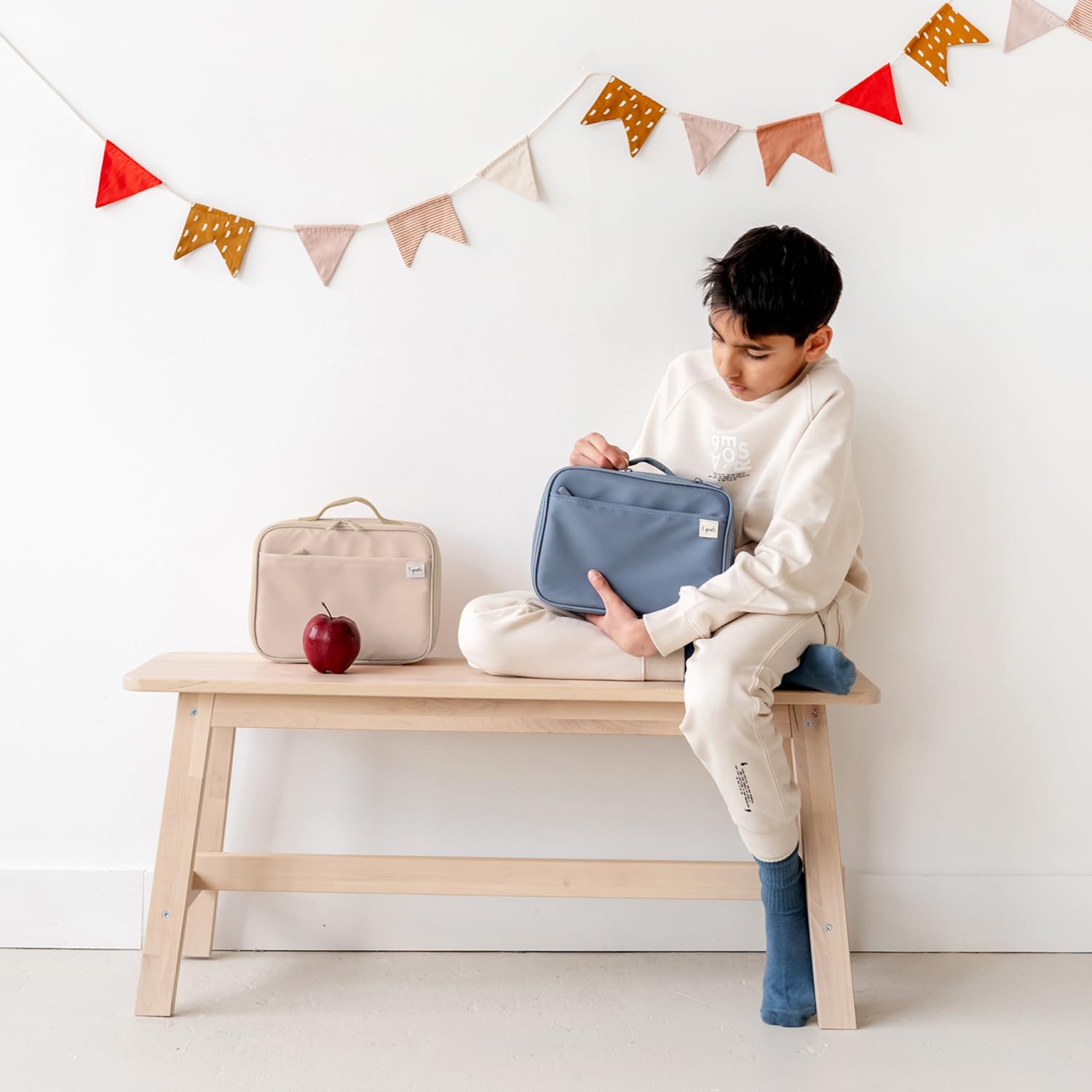 3 Sprouts - Borsa Termica per Bambini - Porta Pranzo Isolante per Scuola e Picnic, Design Divertenti - Blu