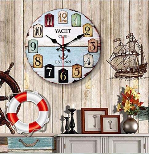 Horloge murale shabby chic en bois multicolore décorative - 6