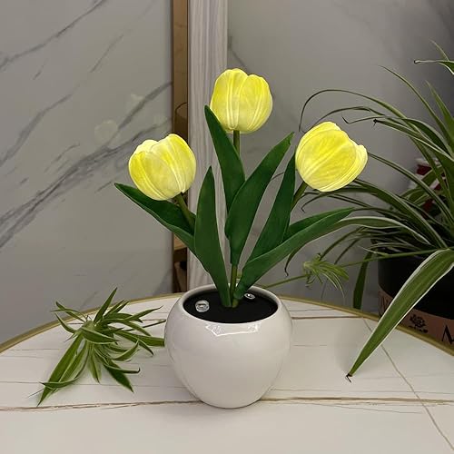 Miniatura 7 de Lámpara de tulipán LED con flores artificiales, lámpara de mesa, luz nocturna, carga USB y atenuación para el hogar, sala de estar, dormitorio,