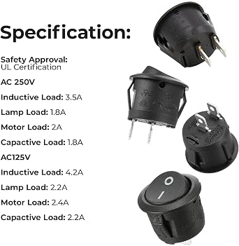 On/Off Button AC Terminal SPST Rocker Switch Waterproof Cap Switcher Round Panel Starter Power Switches for Car RV Truck Boat Marine Auto Motorcycle Switch Replacement 6A/250V 10A/125V - Pack of 2