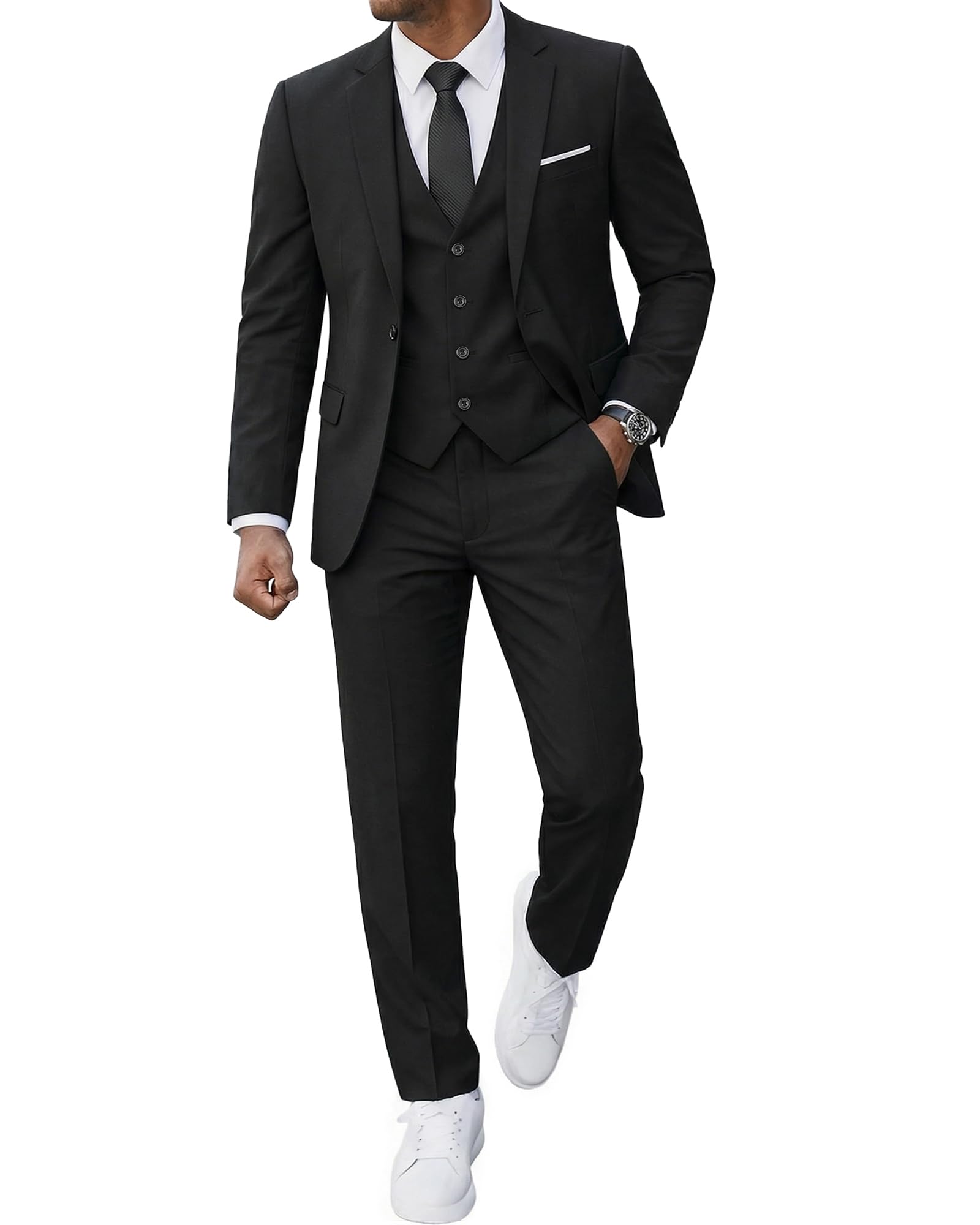 MrSure Men’s 3 Pieces Suit, Slim Fit Tuxedo with One Button, Jacket Vest Pants & Tie Set for Party, Wedding and Business