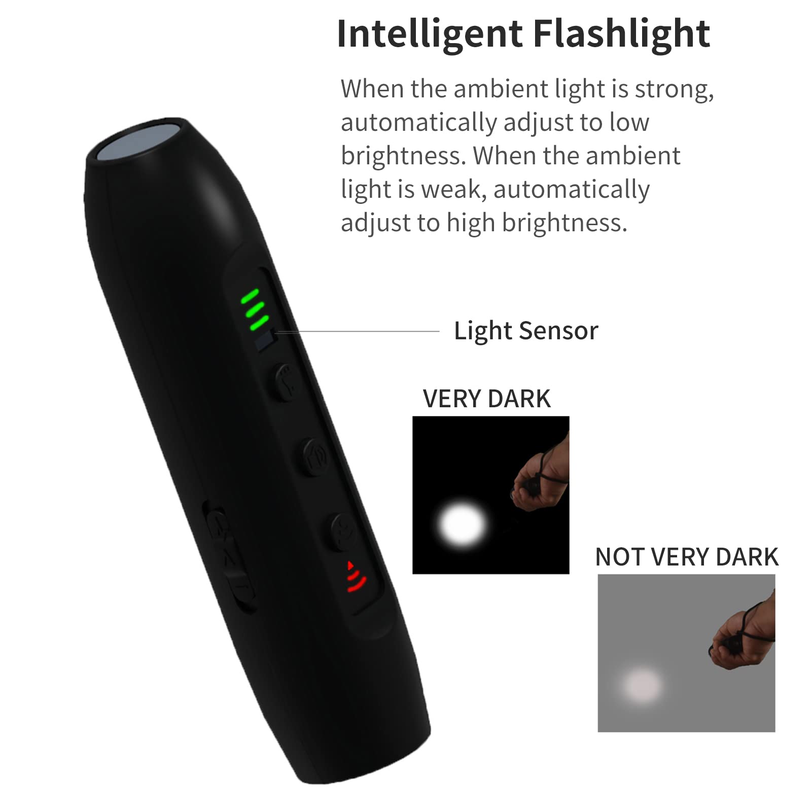 Irfora Répulsif à ultrasons pour chien - 3 modes - Portable et rechargeable - Avec lampe de poche intelligente à haute luminosité et affichage