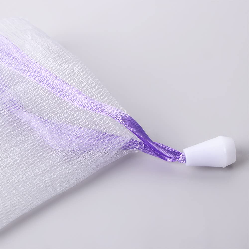 Leadigol 10PCS Face Cleansing Foaming Nets, Mesh Soap Pouch, Bubble Foam Double Layer Net Soap Sack Saver Pouch, White Pouch with Drawstring, Drawstring Holder Bags