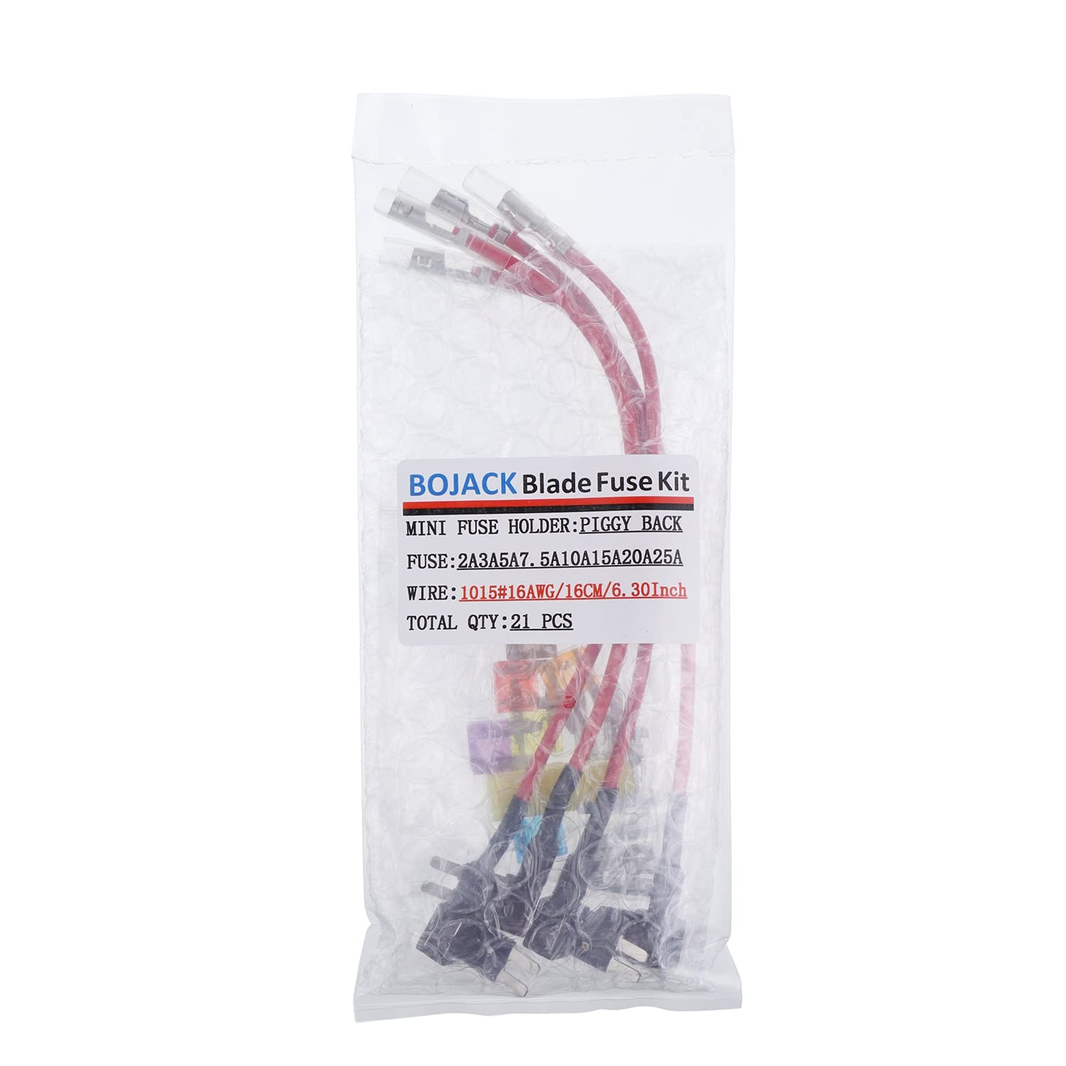 BOJACK 4 szt. Mini uchwyt bezpiecznika 12 V bezpiecznik samochodowy adapter bezpiecznika z 8 szt. bezpiecznik mini (2A / 3A / 5A / 7,5A / 10A / 15A / 20A / 20A / 25A)