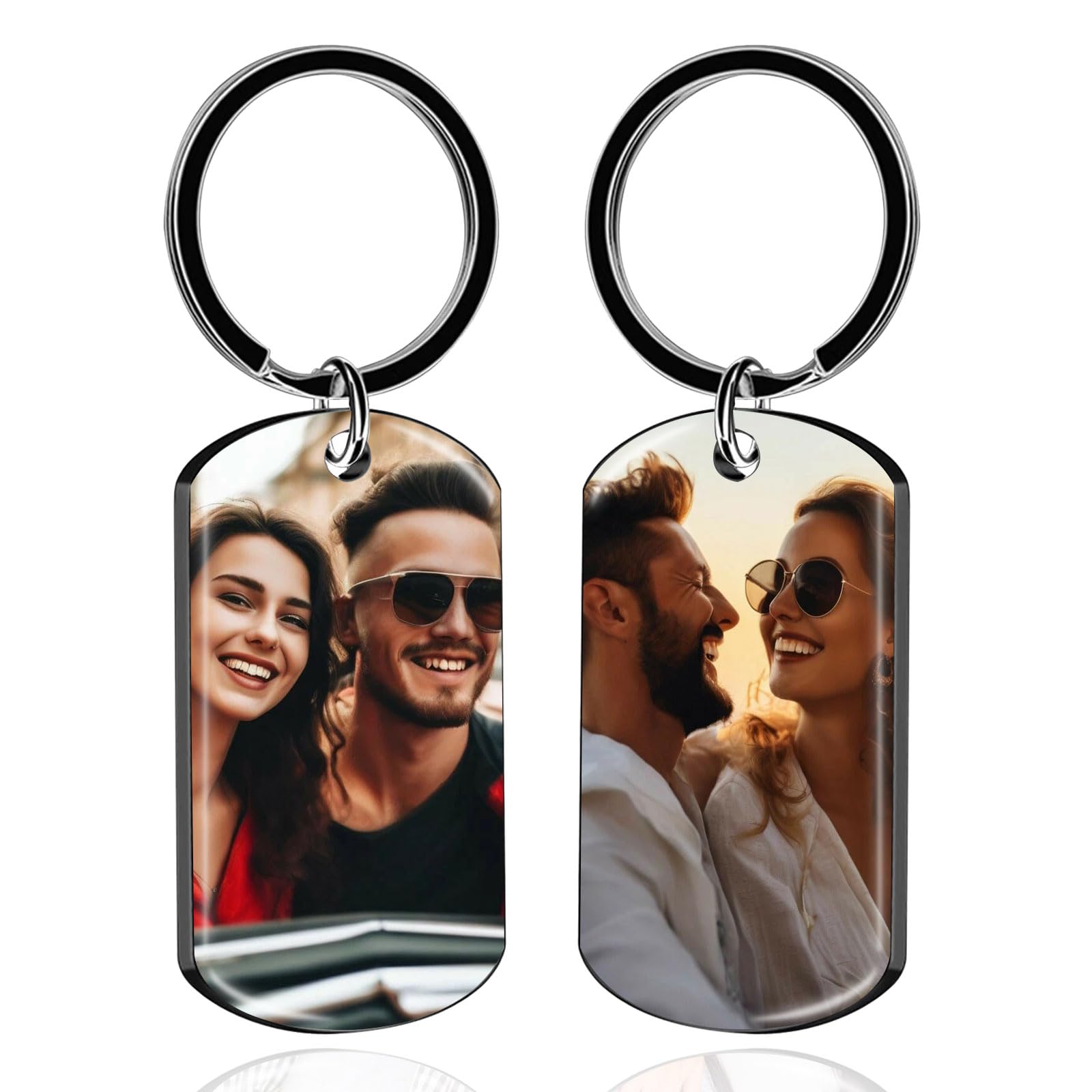 WBW Personalised Photo Tag Keyring, Double-Sided Keyring with Custom Text Picture Customised Keychain Anniversary Memorial Gifts for Men Boyfriend Dad Family (2 Sided Hd Uv Print)