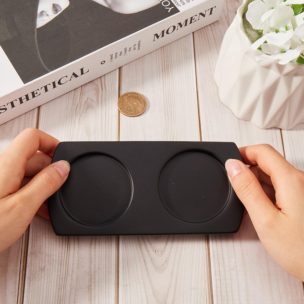 GORGECRAFT Wood Pepper Grinder Holder Wooden Salt and Pepper Mill Tray Pepper Mill Holder Mills Shakers Salt Pepper Grinder Rest for 2 Mills Kitchen Storage Holder Home Decor Black 16x7.5cm - Image 3