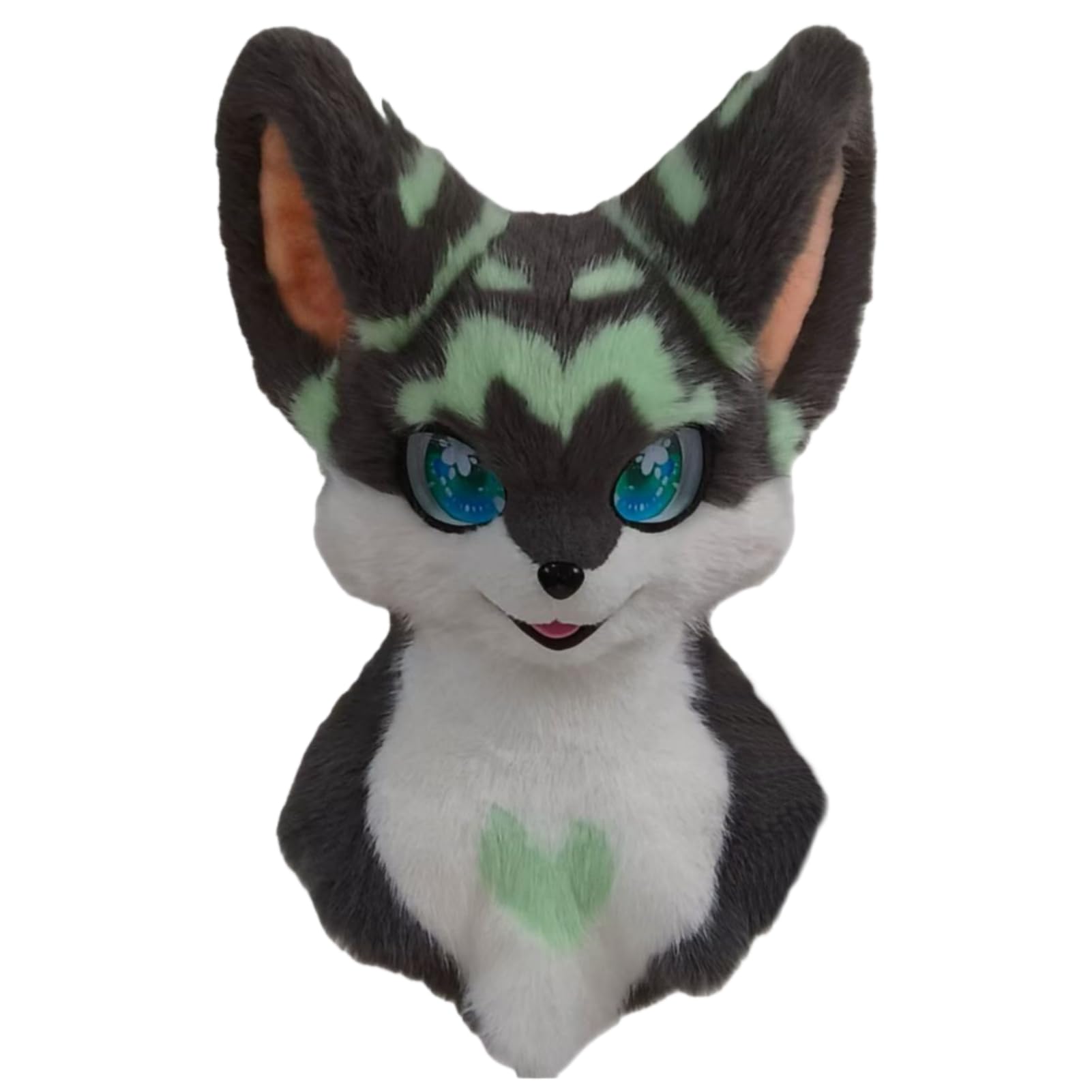 Furry Cute Fursuit Head - White Fluffy Fox-Style Fursona Head with Pink & Blue Gradient, Handmade Cosplay Prop for Furry Conventions & Collectible Display