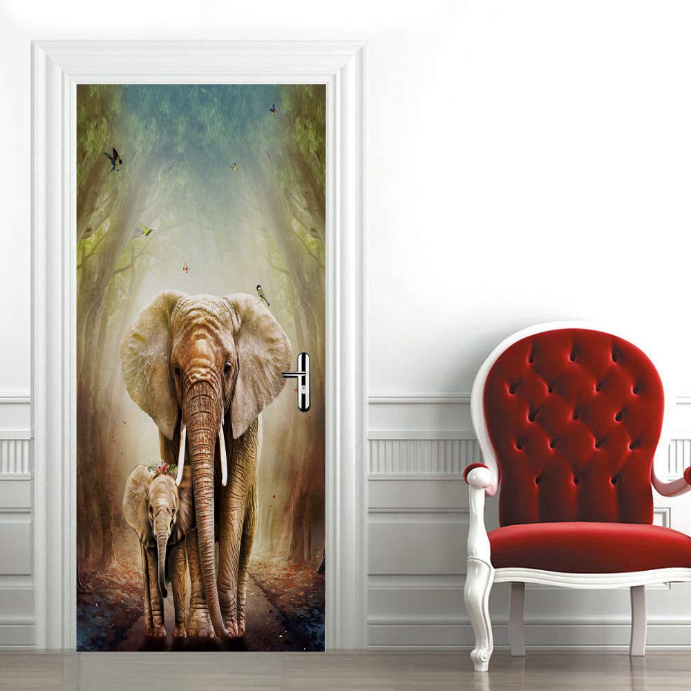 Papier peint art décor stickers de porte haut de gamme en vinyle motif éléphants 3D