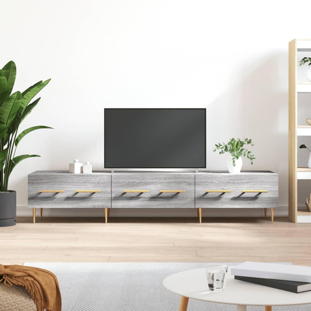 Meuble TV gris Sonoma en bois 150 cm chic avec 3 tiroirs de rangement pour salon moderne