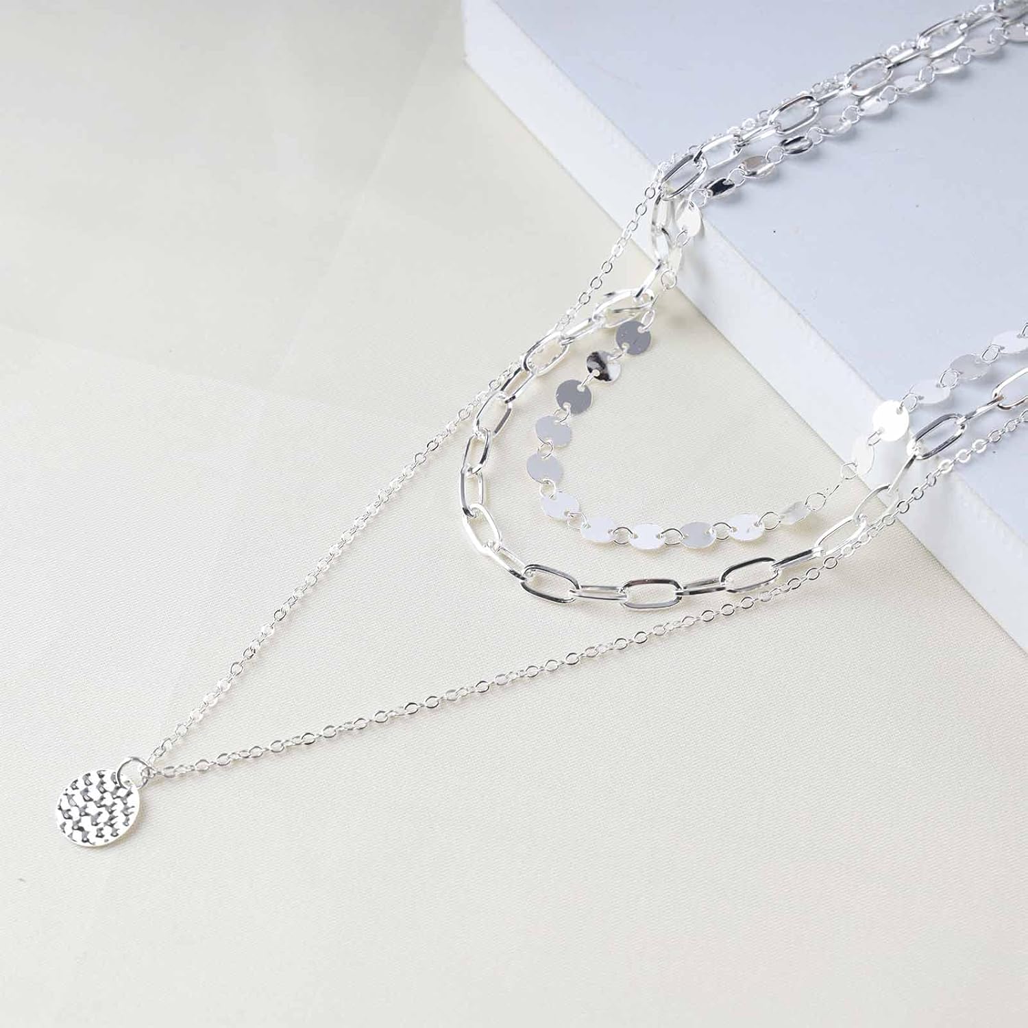 Bohemia Layered Gold Disc Necklace Choker Hammered Disc Pendant Necklaces Layering Paperclip Chain Necklace Round Coin Chain Necklace Jewelry for Women - Image 6