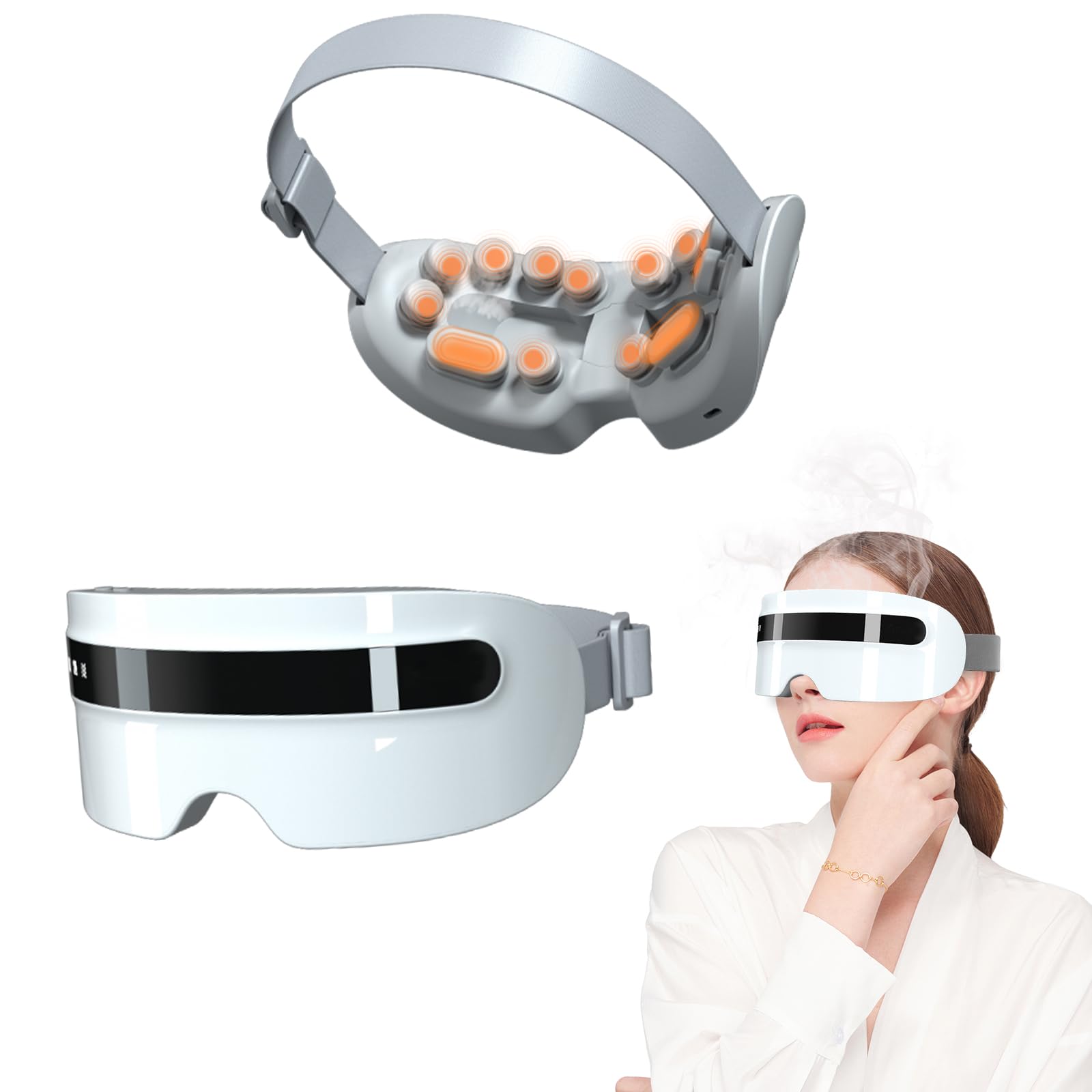 Massaggiatore per gli occhi con vapore, maschera per gli occhi riscaldante con vibrazione e musica Bluetooth, massaggiatore per occhi stanchi e secchi, 5 modalità di massaggio degli occhi ricaricabile