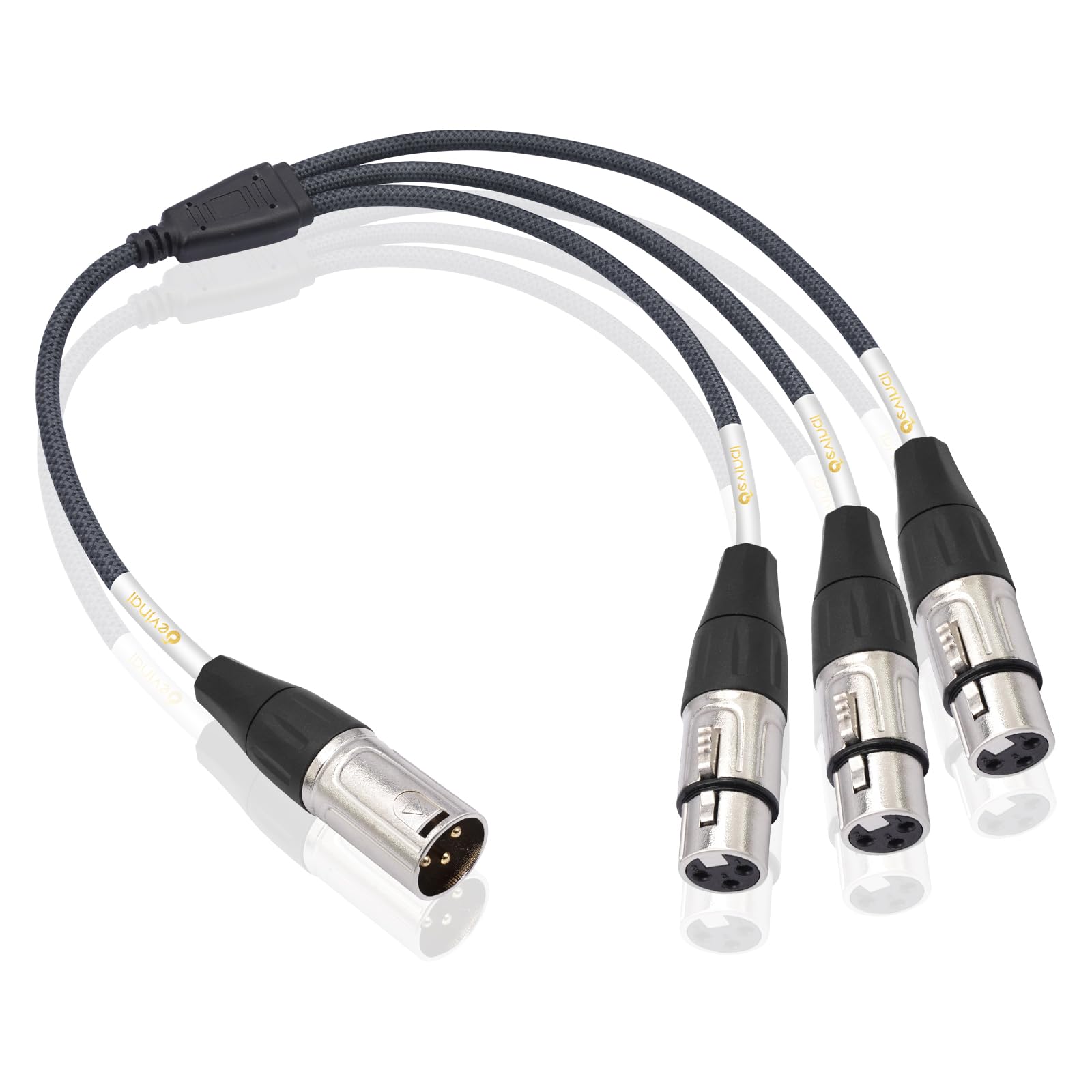 XLR 3 Way Splitter Cable, Devianl 1 Male to 3 Female XLR Split, Balanced Microphone 3 in 1 Cord Adapter Combiner, 2 FT