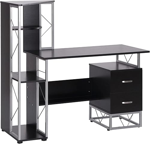 HomCom zona de trabajo de varios niveles para oficina, escritorio de computadora, 52 pulgadas, Negro