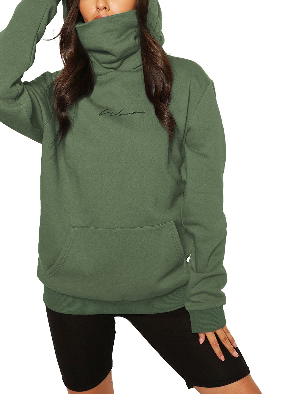 TrendiMax Damen Hoodie Kapuzenpullover Langarm Sweatshirt Winter Pullover Hochkragen Sweatjacke Kapuzen Pullis