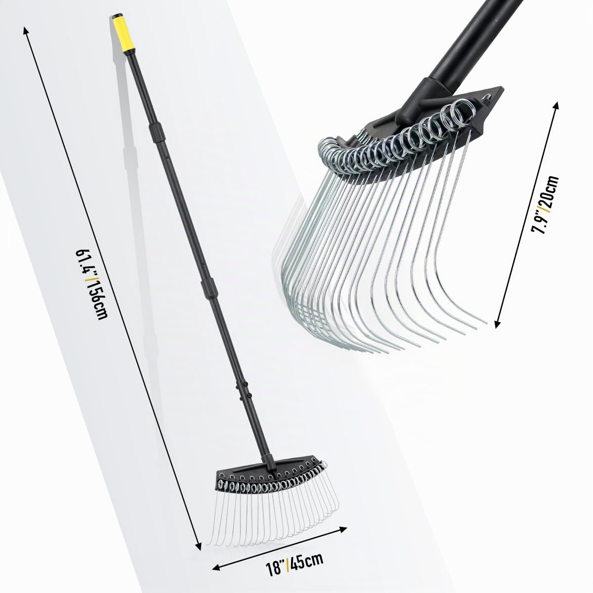 Colwelt Vertikutierer Rechen mit Federstahlzinken 156 cm Stahlgriff für Rasen Tannennadeln