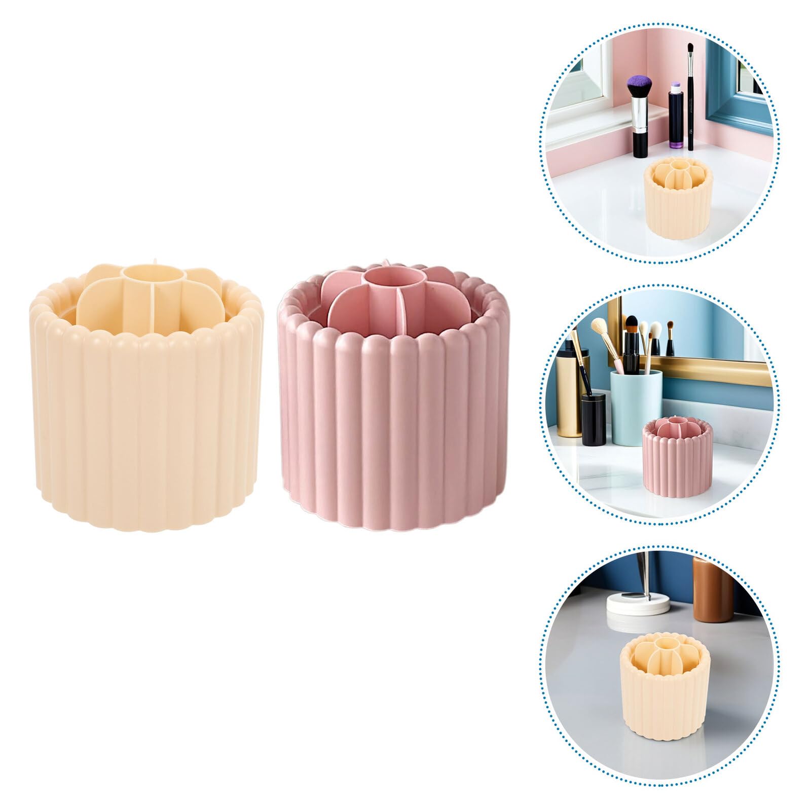 VALICLUD 2 piezas Organizador Giratorio para Brochas de Maquillaje Soporte Multifunción para Escritorio Cubo de Gran Capacidad para Cosméticos y Utensilios de Oficina Diseño Moderno Crema