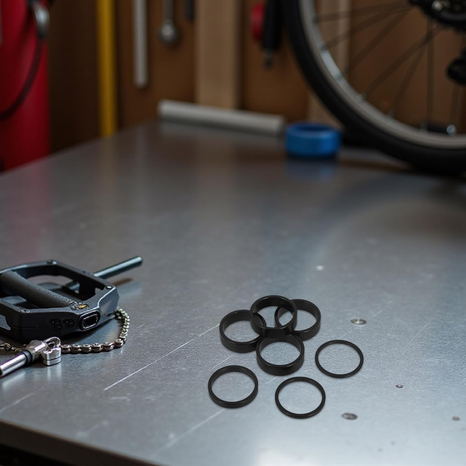 7pcs Bike Headset Spacer Kit Aluminum Alloy Handlebar Stem Spacers 28.6mm Diameter Fork Washers for Mountain Road Cycling Stem Adjustment