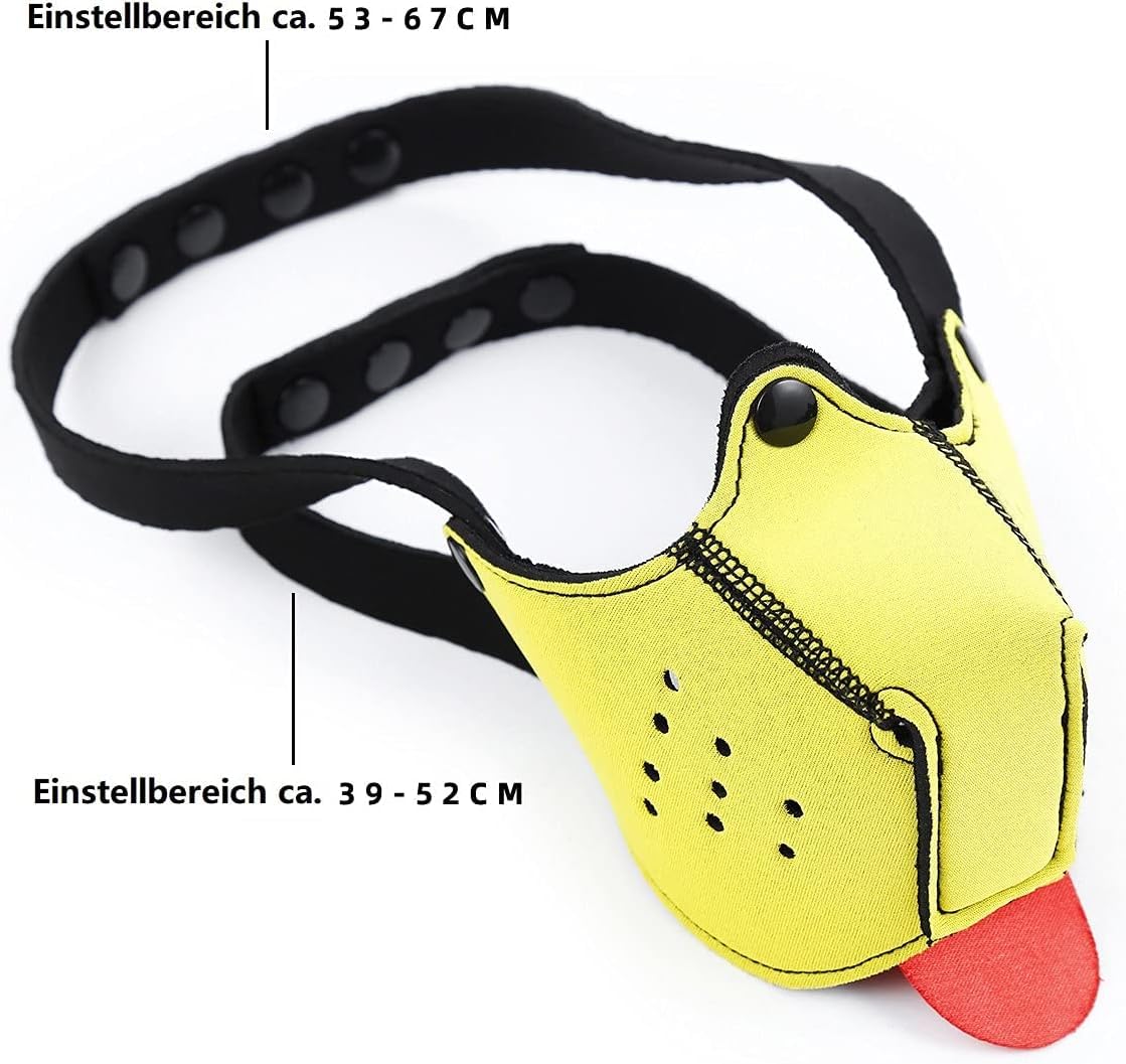 Neoprene Puppy Face Muzzle Dog Hood Mask Play Hoods Novelty Dog Head Mask with Collar (Yellow, One Size) - Image 3