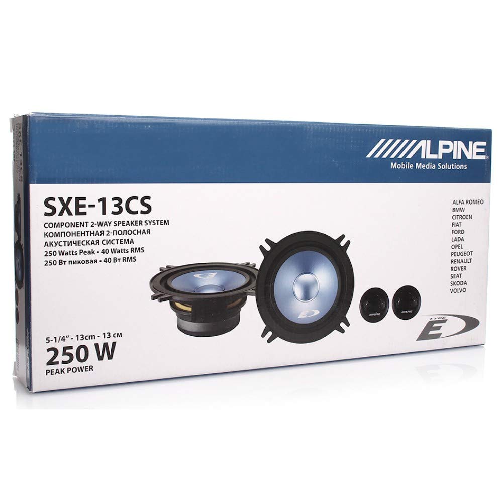 1 kit système 2 Voies Alpine SXE-13CS 5,25" 13,00 cm 130 mm de diamètre 40 Watt rms 250 Watt Max 2 woofers 2 tweeters 4 ohm, la Paire