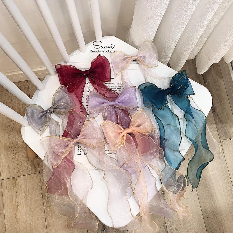 Saavi Premium Large Organza Hair Bow Clips Multicolor Big Bowknot Barrettes Hair Accessories for Girls/Women/Ladies (3 Pcs, Assorted) (B0DBJ8FTLC) Amazon Price History, Amazon Price Tracker