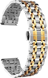 Correa de Reloj de Acero Inoxidable de Repuesto, 6 Colores para Mujeres y Hombres (Oro, Plata, Negro, Oro Rosa, Tono Dorado, Tono Dorado Rosa) 17 Tamaño (10 mm - 26 mm)