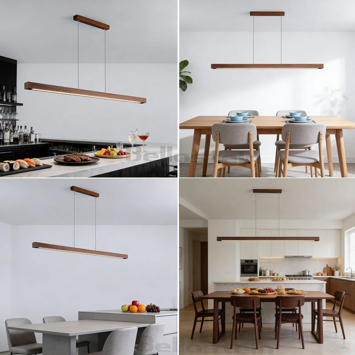 Holz Pendelleuchte LED Esszimmer Dimmbar Esstischlampe Hängelampe Linear Design Hängeleuchte Dimmbare LED Pendellampe mit Fernbedienung, Höhenverstellbare für Büro Küche Esszimmer (Pfirsichholz, 80)