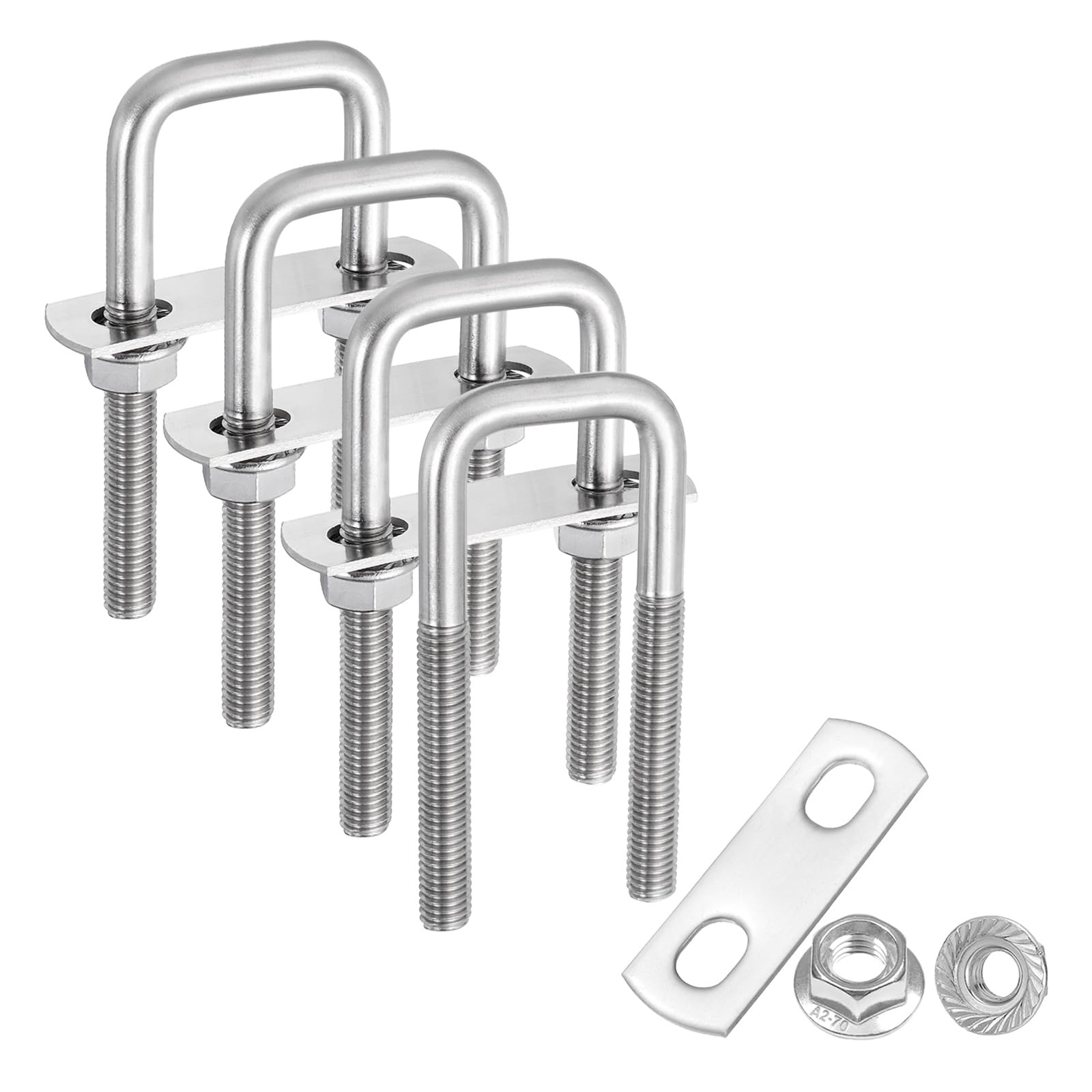 sourcing map 4 Set M8 1 Inch Inner Wide Square U Bolts, 4 Inch Length 304 Stainless Steel U-Bolts with Flange Hexagon Nuts, Frame Plates for Trailer, Automotive, (25mm W x 100mm L)