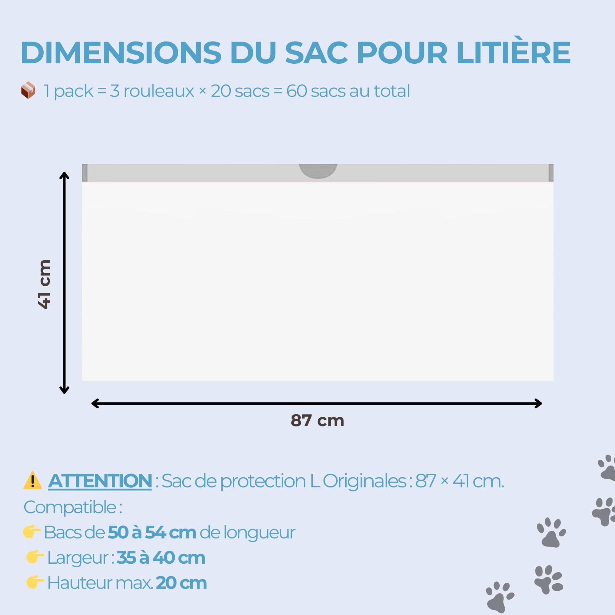 60x Sac Litière Chat L PETIFY - Sacs Litière Chat avec Cordons de Serrage - Protection Bac à Litière Épais Anti-Fuite & Anti-Odeurs - Pack Économique Annuel