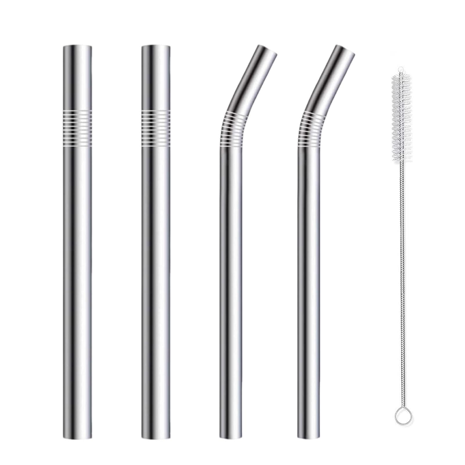 4-Pack Stainless Steel Straws, 0.47''&0.32''/12mm&8mm Extra Wide Reusable Metal Smoothie/Milkshake Straw, Extra Long Straight & Bent Drinking Straws with Brush for Boba, Thick Beverages, Cold Drinks