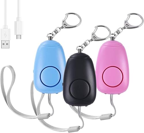 Alarma personal de sonido seguro, alarma personal recargable de emergencia de 130 dB, llavero de alarma de seguridad con 2 luces LED, para mujeres,